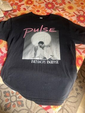 Gildan Black Tee with Pink "Pulse" Script and Monochrome Artist Photo